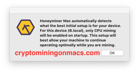 Hoenyminer Mac Automatically Detects What The Best Initial Setup Is For Your Device