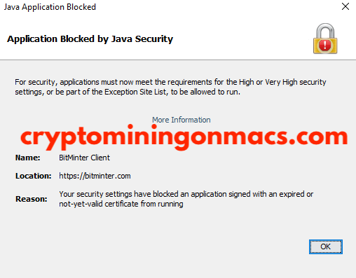Bitminter Application Blocked By Java Security
