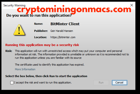 Bitminter Java Security Warning