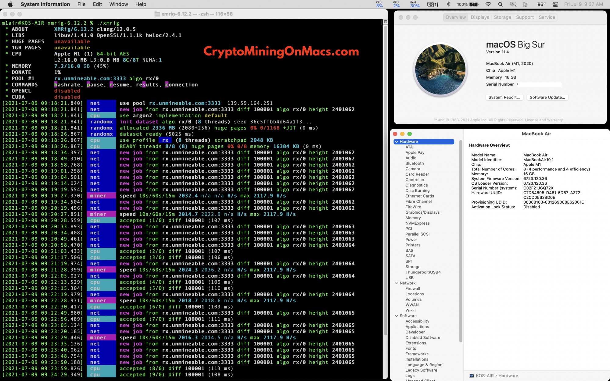 Macbook Air M1 Xmrig Earnings Crypto Mining