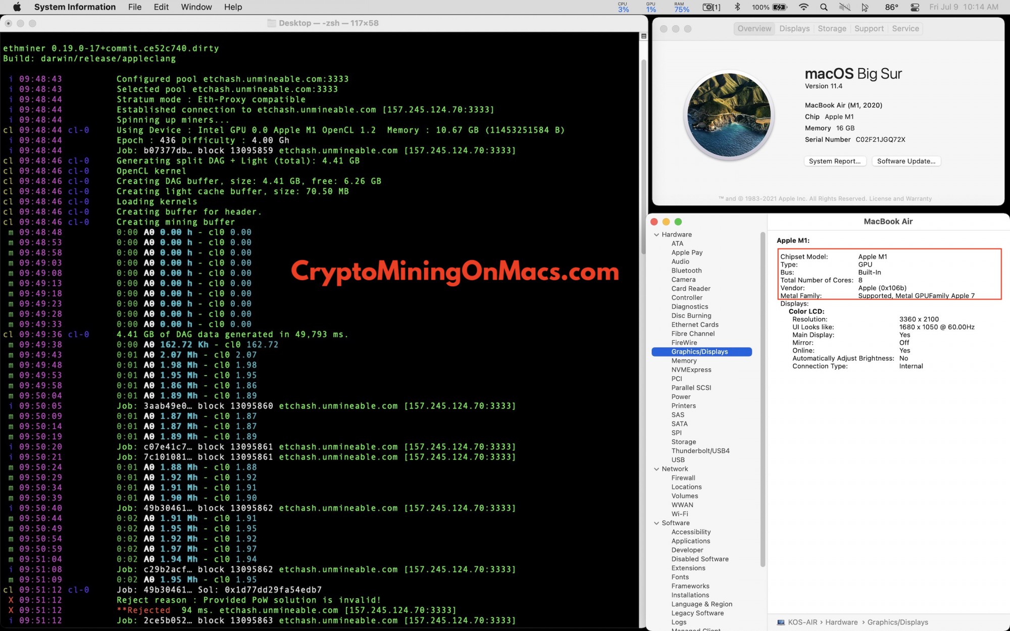 M1 Macbook Air 8 Gpu Ethminer Results Earnings