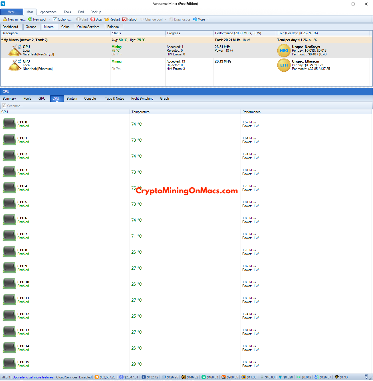 Awesome Miner Macbook Pro 16 Miner Cpu Info.