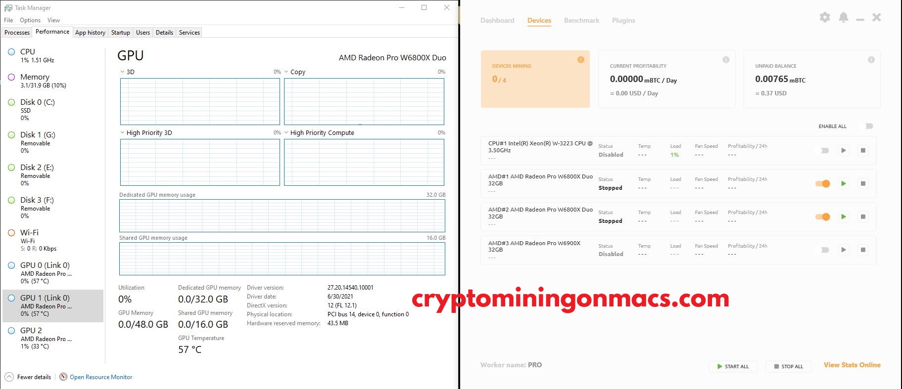 Amd Radeon Pro W6800x Duo 64gb Nicehash Bootcamp