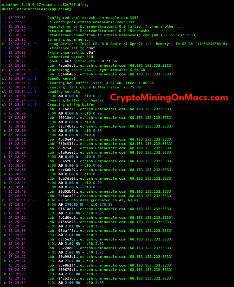 Crypto Mining Mac Mini M1 2020 Ethminer Results