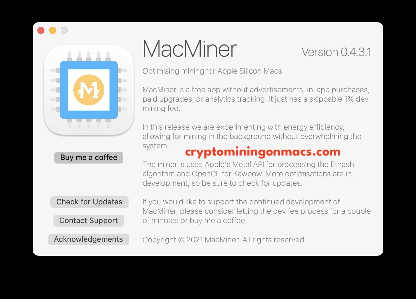 Mac Miner Xcreaete About