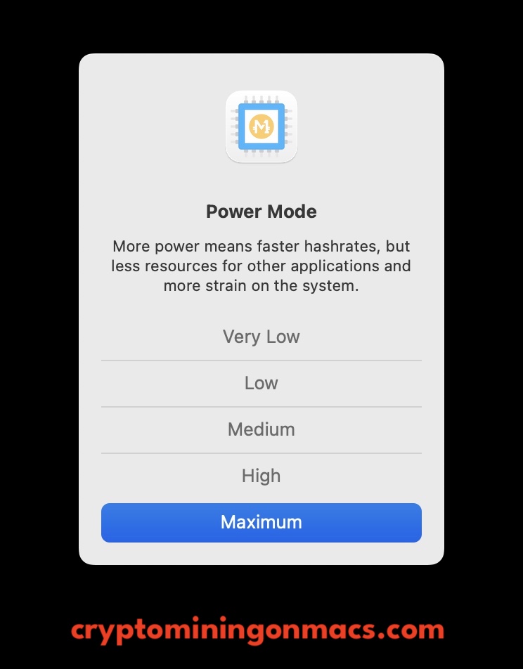 Mac Miner Xcreate Power Mode