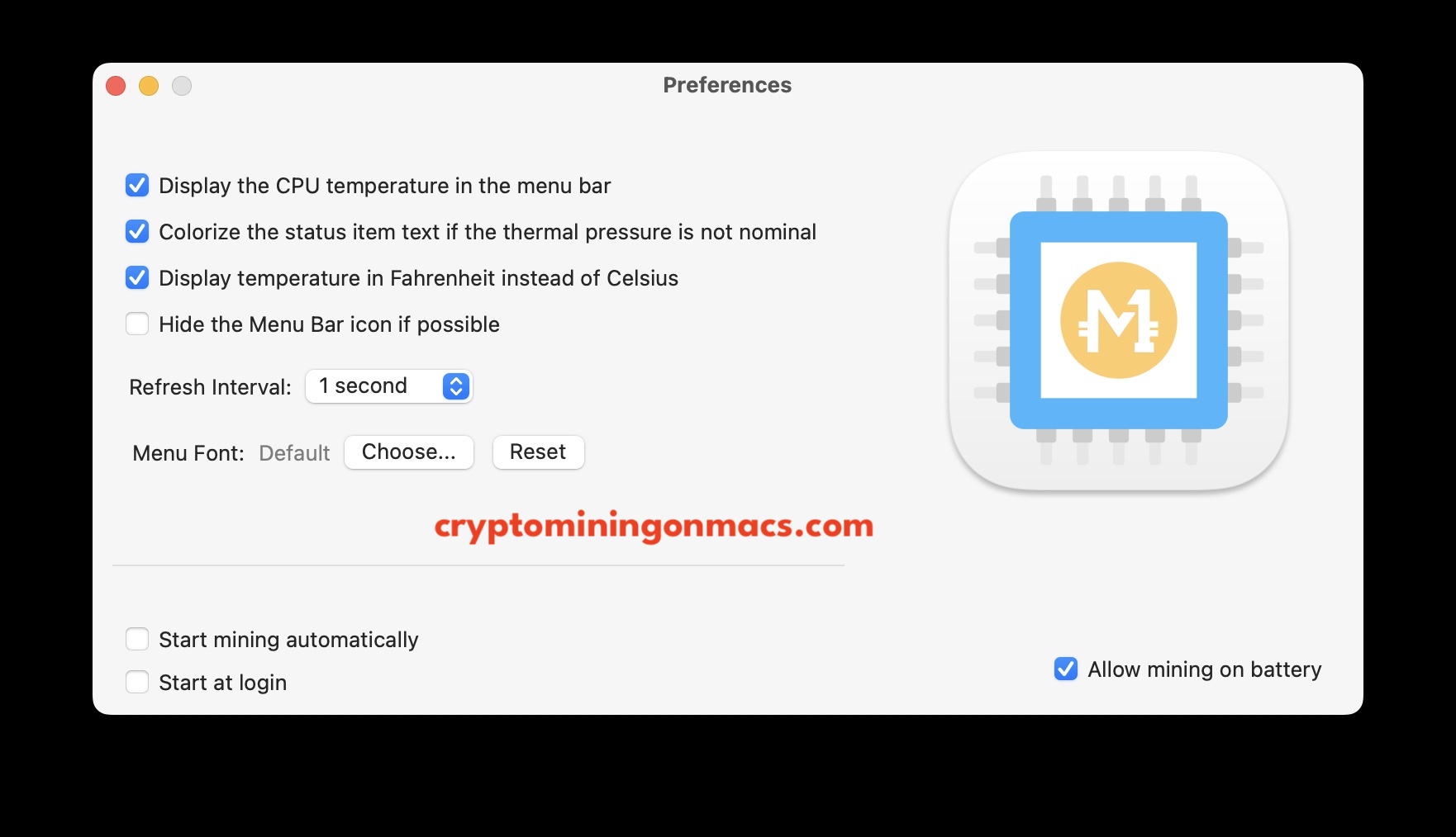 Mac Miner Xcreate Preferences