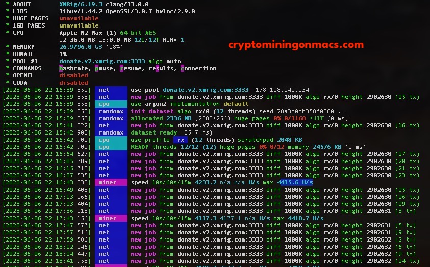 Xmrig Macos Macbook Pro 16 M2 Max Crypto Mining
