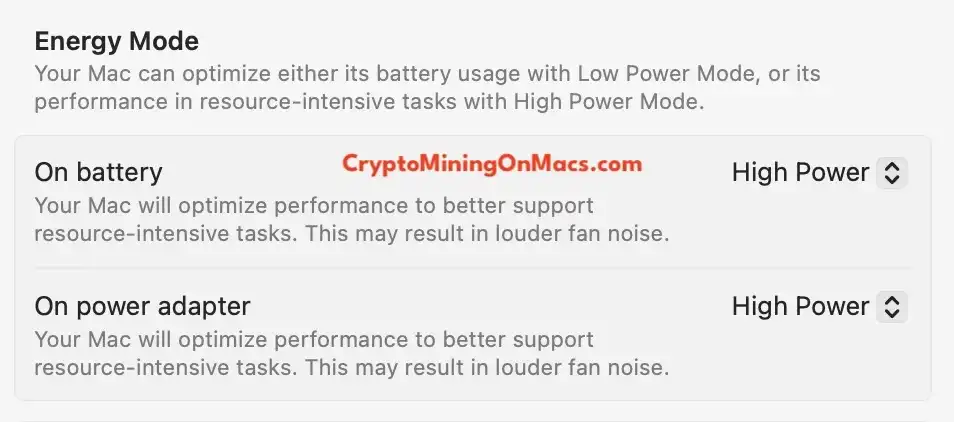 Crypto Mining Macbook Pro M3 Max 16 Cores 128ram High Power Settings