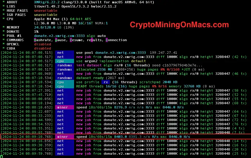 Macbook Pro 16 Inch M4 Max 128gb 40 Gpu System Xmrig 6 22 2 Crypto Mining Results