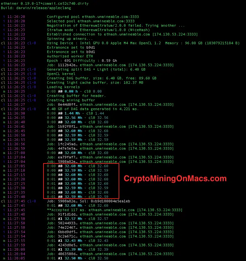 Macbook Pro 16 Inch M4 Max 128gb 40 Gpu System Ethminer V0 19 0 Mining Results