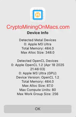 Mac Studio M3 Ultra Macminer Mining Results