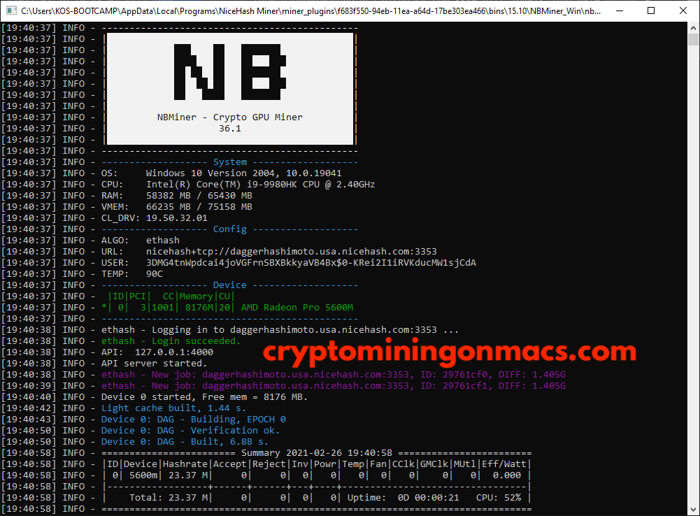 Macbook Pro 16 Bootcamp Nicehash Nbminer
