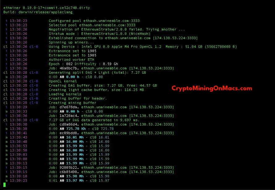Mac Mini M4 14cpu 20gpu 64ram Crypto Mining Ethminer