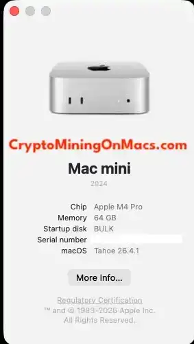 Mac Mini M4 14cpu 20gpu 64ram Crypto Mining