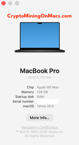 Macbook Pro 16 M5 Max 128g Ram Crypto Mining