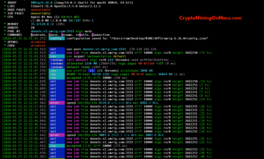 Macbook Pro 16 M5 Max 128g Ram Crypto Mining Xmrig