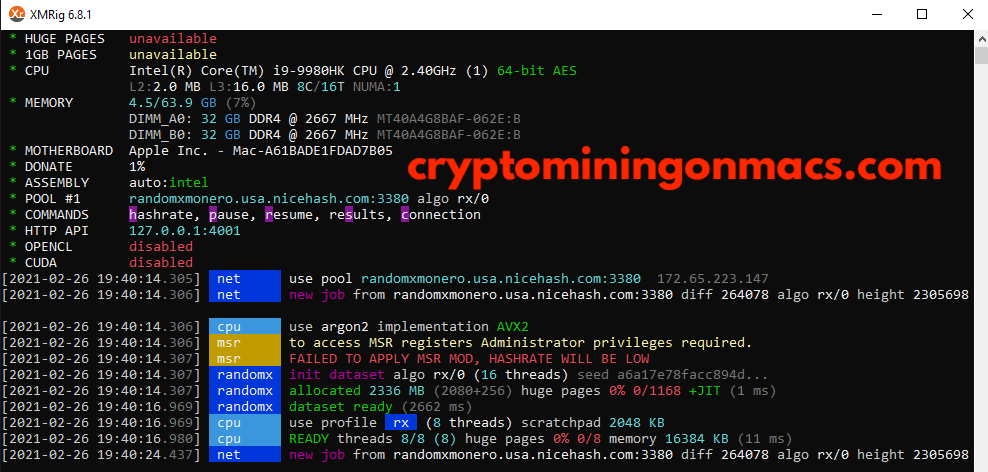 Macbook Pro 16 Bootcamp Nicehash Xmrig