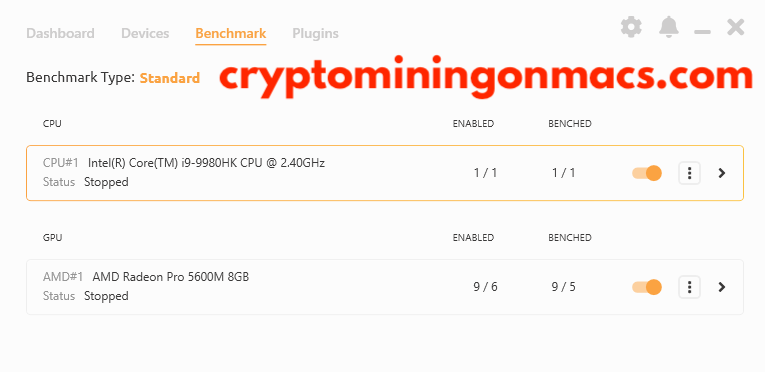 Macbook Pro 16 Bootcamp Nicehash Benchmark Type Standard Cpu Gpu