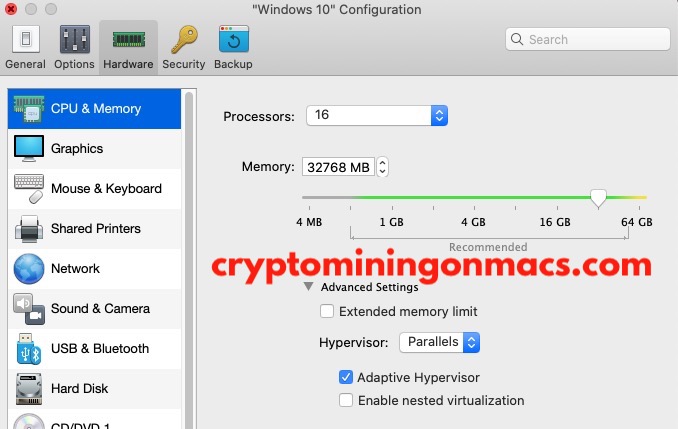 Crypto Mining On Macs Parallels Desktop Xmrig Nice Hash Cpu Memory Settings