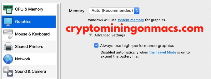 Crypto Mining On Macs Parallels Desktop Xmrig Nice Hash Graphics Settings