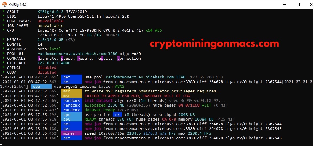 Crypto Mining On Macs Parallels Desktop Xmrig Nice Hash Xmrig Hashrates