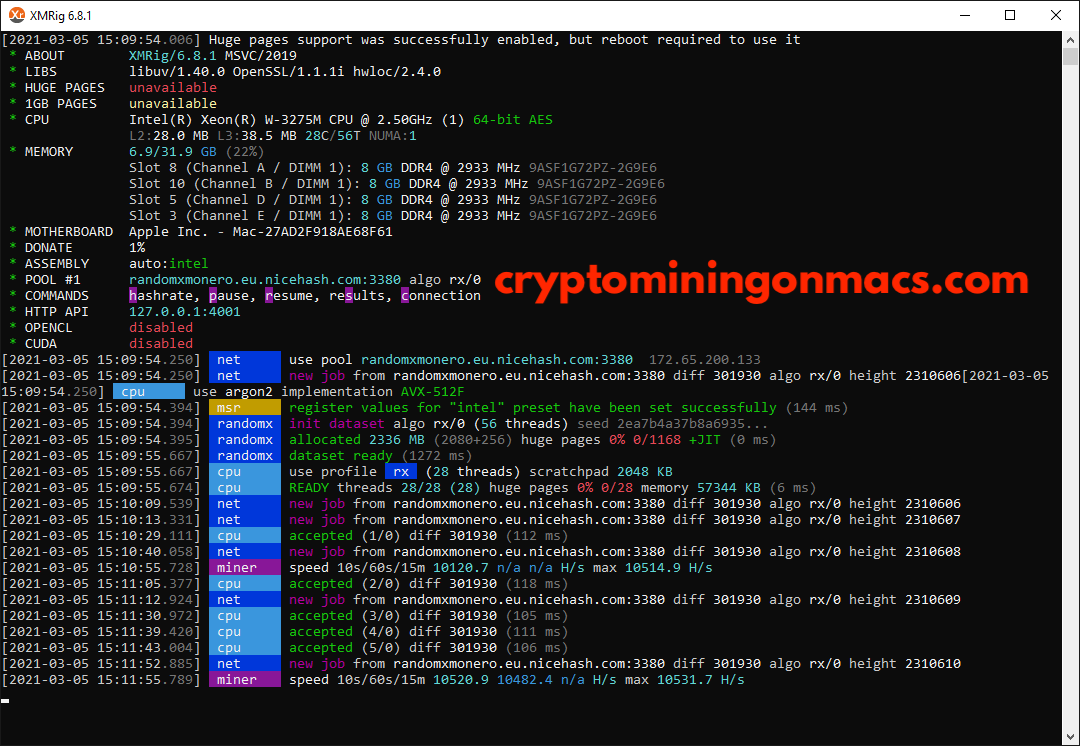 Mac Pro Late 2019 28 Core Nicehash Hashrates Xmrig Cpu Mining