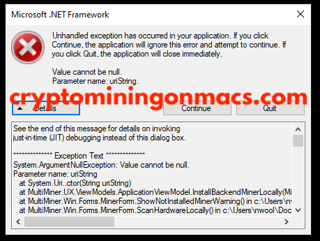 Multi Miner Unhanlded Exception Value Cannot Be Null