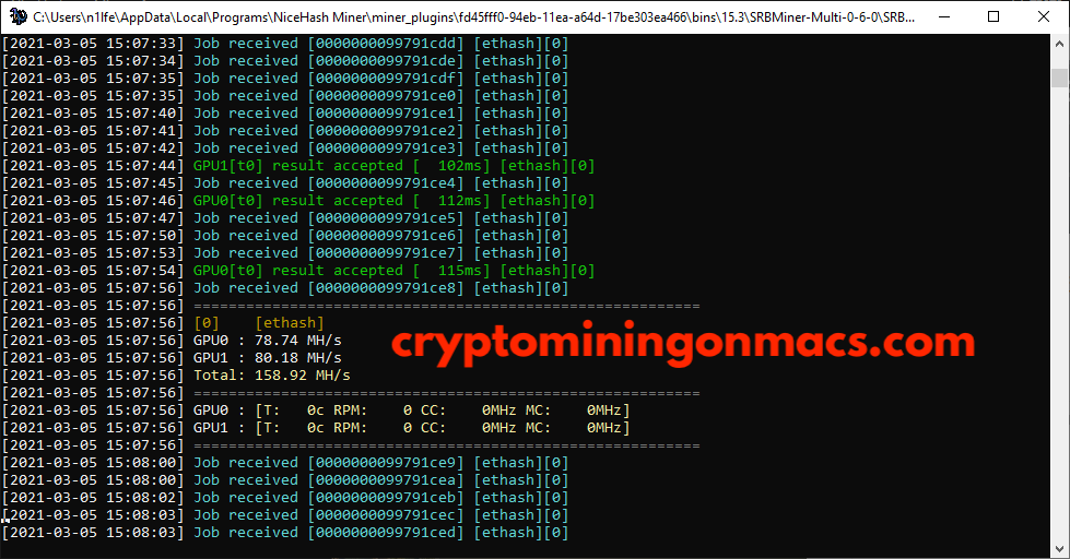 Srbminer Nicehash Amd Radeon Pro Vega Ii Duo 2x32 Hashrates